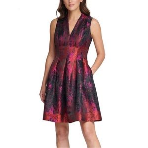 Vince Camuto Pleated Metallic Jacquard Fit & Flare Minidress